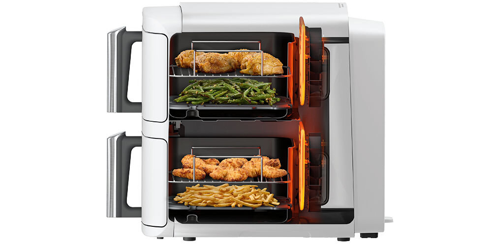 AIR FRYER NINJA NINJA SL400EUWH (DOUBLESTACK XL) (BIAŁY) 4 poziomy jednocześnie równomiernie chrupiące efekty dołączona półka podwojenie powierzchni 2 poziomy jednocześnie idealne upieczenie