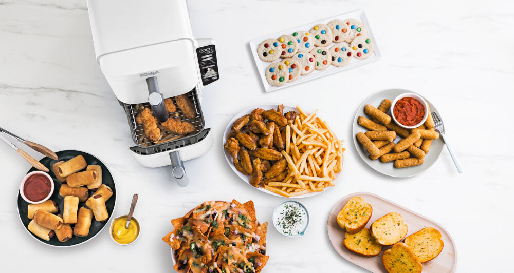 AIR FRYER NINJA NINJA SL400EUWH (DOUBLESTACK XL) (BIAŁY) każda szuflada indywidualne źródło ciepła tylny wentylator 360 stopni cyrkulacji powietrza równomierne zrumienienie precyzyjne kontrolowanie temperatury smak tekstura dostosowywanie ustawień efektywna praca doskonałe rezultaty