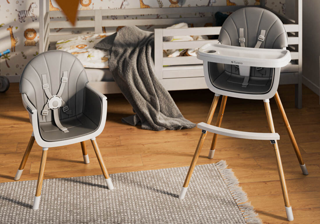 Krzesełko do karmienia TULANO Morsel Szary Wygląd design wizualizacja prezentacja Dla Twojego dziecka