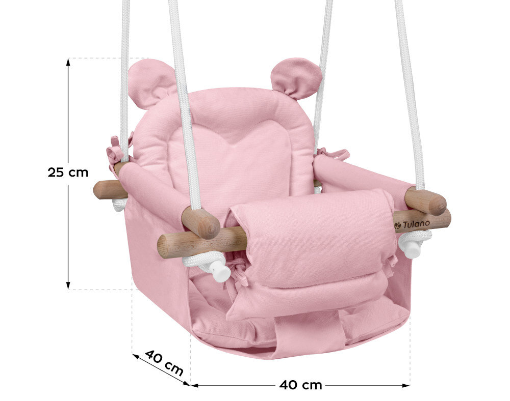Huśtawka dla dzieci TULANO Hop 30 Różowy Naturalna radość z huśtaniaz naturalnego drewna bukowego trwałego płótna bawełnianego (100%) Neutralny, Różowy kolor wymiary łatwy montaż