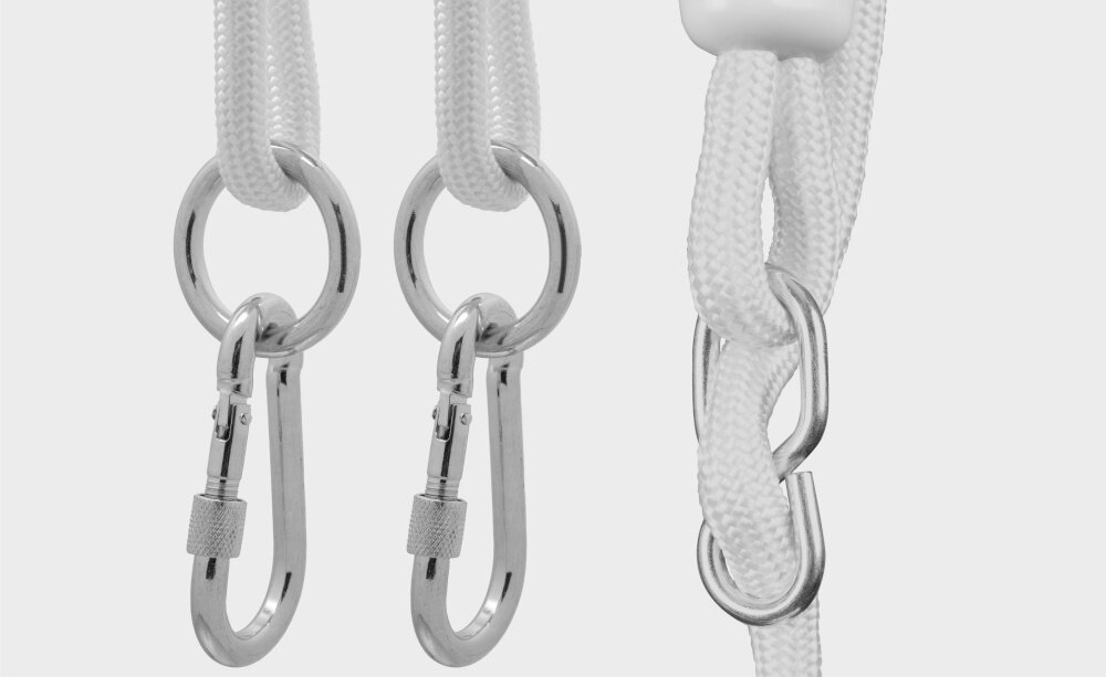 Huśtawka dla dzieci TULANO Hop 30 Szary Bez skomplikowanego montażu  wstępnie zmontowana wyregulować długość lin Dwa karabińczyki szybkie i stabilne zawieszenie kontrola pas bezpieczeństwa