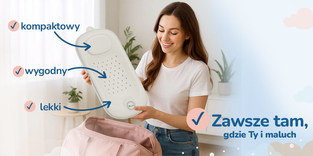 Składana podpórka do kąpieli dla niemowląt MOMINI BathBuddy Beige regulowana wysokość dopasowanie rozwój lekka i składana spokój wygoda