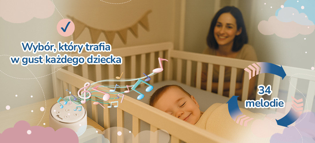 Lampka szumiąca z dźwiękami natury i muzyką MOMINI Lullumo Harmonia dźwięku i światła ukojenie dla malucha funkcja odtwarzacza dźwięków i lampki nocnej RGB rytuał wyciszenia wspiera zdrowy rozwój