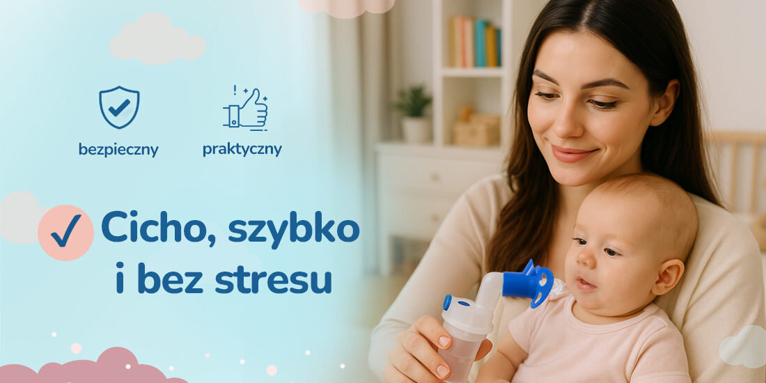 Inhalator nebulizator MOMINI Nebueasy Cicho, bez stresu, bez pośpiechu stabilne zasilanie sieciowe wbudowany system ochrony termicznej automatycznie wyłączy urządzenie