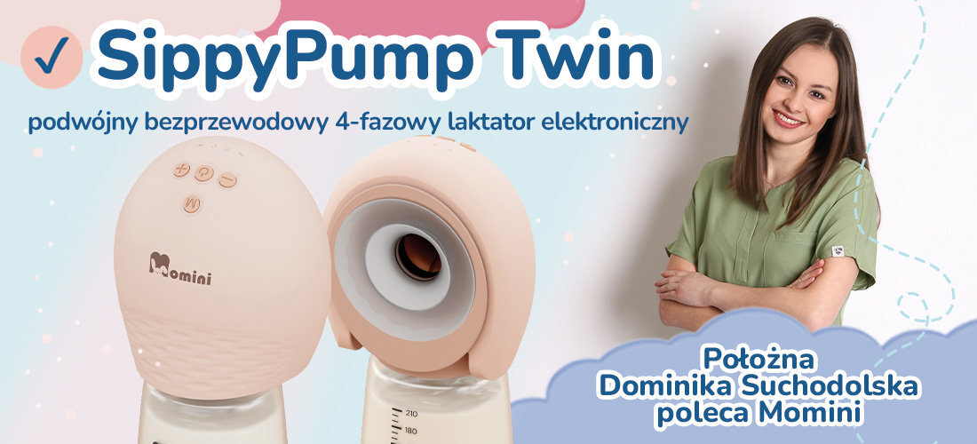 Bezprzewodowy laktator MOMINI SippyPump 4-fazowy Podwójny wygląd design tło prezentacja wizualizacja Wsparcie laktacji