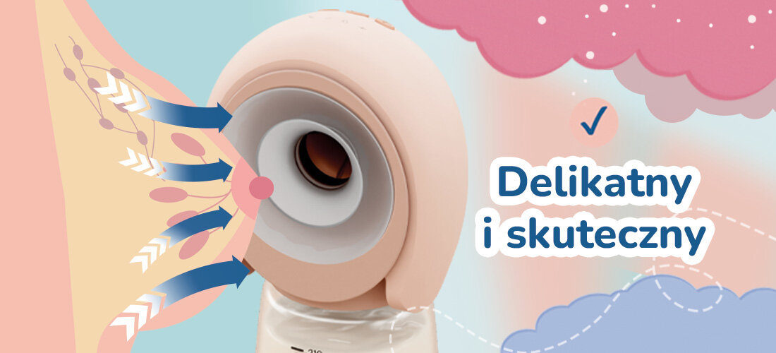 Bezprzewodowy laktator MOMINI SippyPump Podwójny Z szacunkiem do kobiecego ciała Miękki, dopasowany lejek i możliwość regulacji mocy ssania detal komfort fizyczny emocjonalne wsparcie