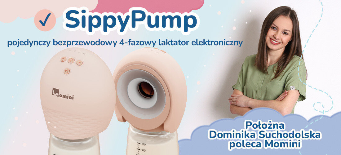 Bezprzewodowy laktator MOMINI SippyPump 4-fazowy Jednostronny wygląd design tło prezentacja wizualizacja Wsparcie laktacji