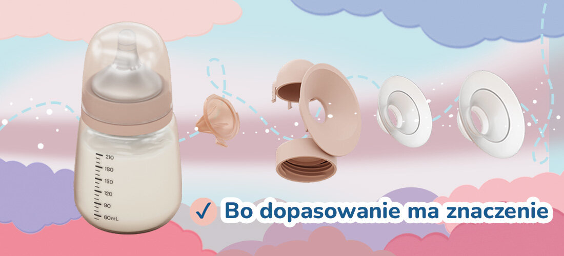 Bezprzewodowy laktator MOMINI SippyPump Bo dopasowanie ma znaczenie dokupić części zamienne dopasowanie lejki w różnych rozmiarach dopasowanie komfort i skuteczność odciągania dokupić butelkę oraz smoczek