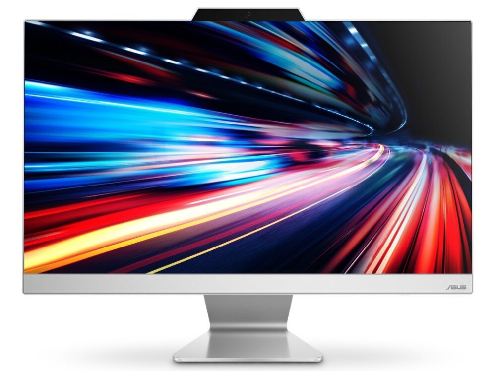 Komputer ASUS E3402WVAK-WPC043X Komputer AiO ASUS z ekranem przedstawiającym dynamiczny efekt świetlny przypominający rozmyte światła w ruchu, łączność Wi-Fi 6, Bluetooth, sieć