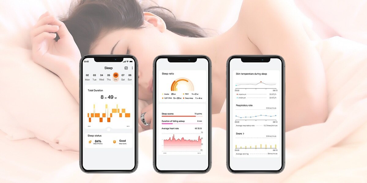 Smartring IMIKI Ring screeny z apki, sen fazy pomiar  