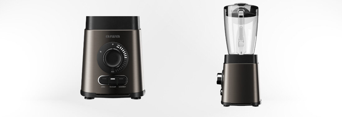 Blender kielichowy AIWA ATB-1800 Sześć ostrzy Satoku® funkcja kruszenia lodu  6-ramienne ostrza Satoku® skuteczne cięcie i blendowanie na gładko Funkcja kruszenia lodu zimne napoje desery na bazie lodu w zaledwie kilka chwil