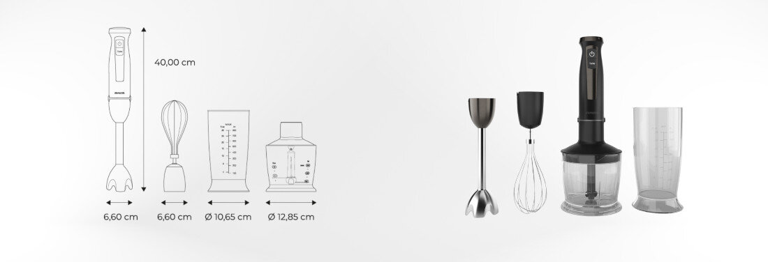 Blender AIWA 3w1 Kenkiri ABL-1500 Plus Zestaw gotowy do działania  siekacz o pojemności 500 ml, trzepaczka ze stali nierdzewnej, kubek z miarką 800 ml z pokrywką łatwe w montażu i czyszczeniu