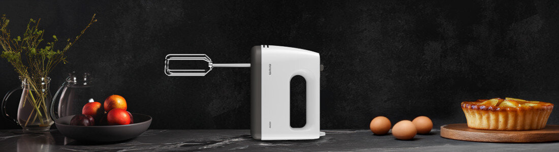 Mikser AIWA Tesaberu AHX-600 Styl, który pasuje do Ciebie Satynowe wykończenie, biała obudowa i detale ze stali nierdzewnej wpływa na komfort