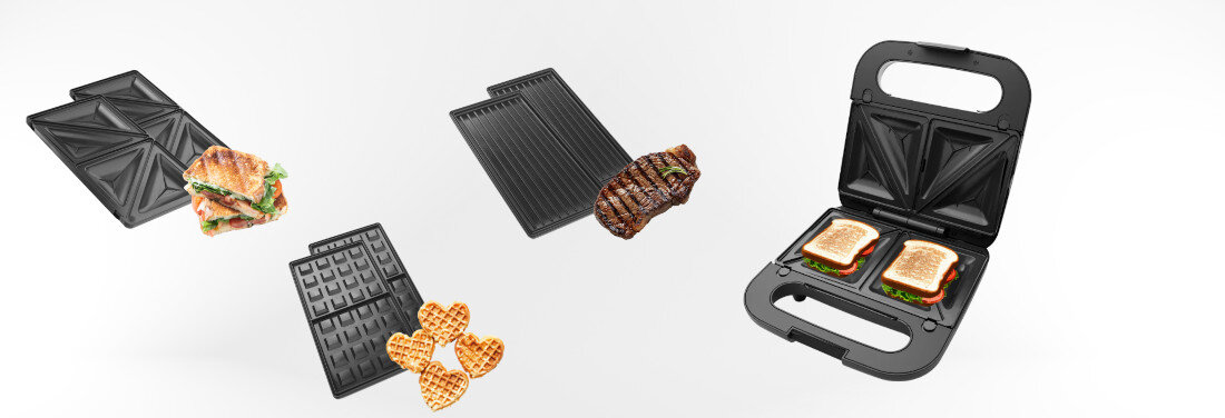 Grill elektryczny AIWA Kamado ASM-1500G Więcej niż zwykły opiekacz 3-funkcyjne urządzenie moc chrupiące tosty, aromatyczne panini, grillowanego steka puszyste gofry