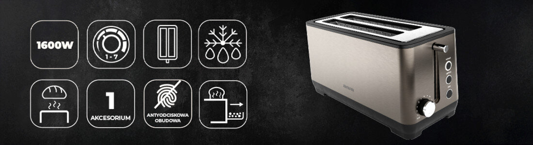 Toster AIWA Kofotatsu Szybkie śniadanie dla rodziny moc Dwie ultra-szerokie ekstra długie  szczeliny 