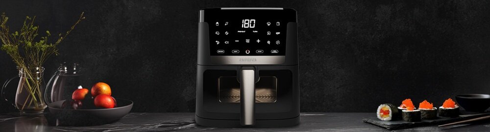 Air Fryer Frytkownica beztłuszczowa AIWA AFR-7000 Chukuma Czarny super quiet system, cicha praca, zabezpieczenie przed przegrzaniem, antypoślizgowe nóżki, bezpieczne użytkowanie