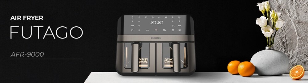 Air Fryer Frytkownica beztłuszczowa AIWA AFR-9000 Futago dwa niezależne kosze, dwa rózne dania, bez pieczenia na raty, szybsze gotowanie