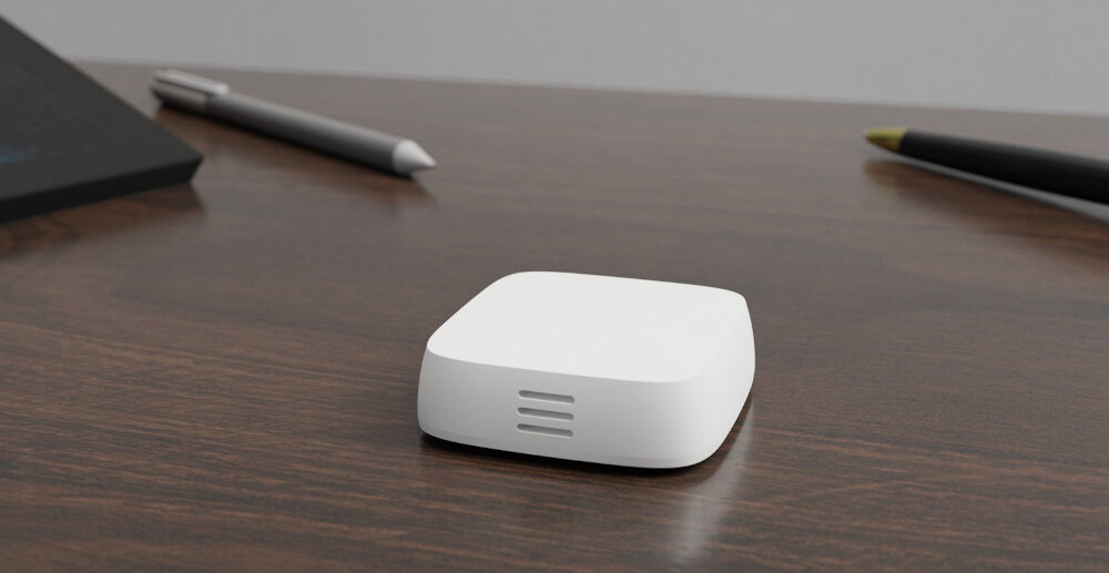 Czujnik temperatury i wilgotności TESLA TSL-SEN-TAH elegancki design wymiary 50 x 16 mm bezprzewodowa konstrukcja polozyc na stabilnym podlozu przymocowac do sciany