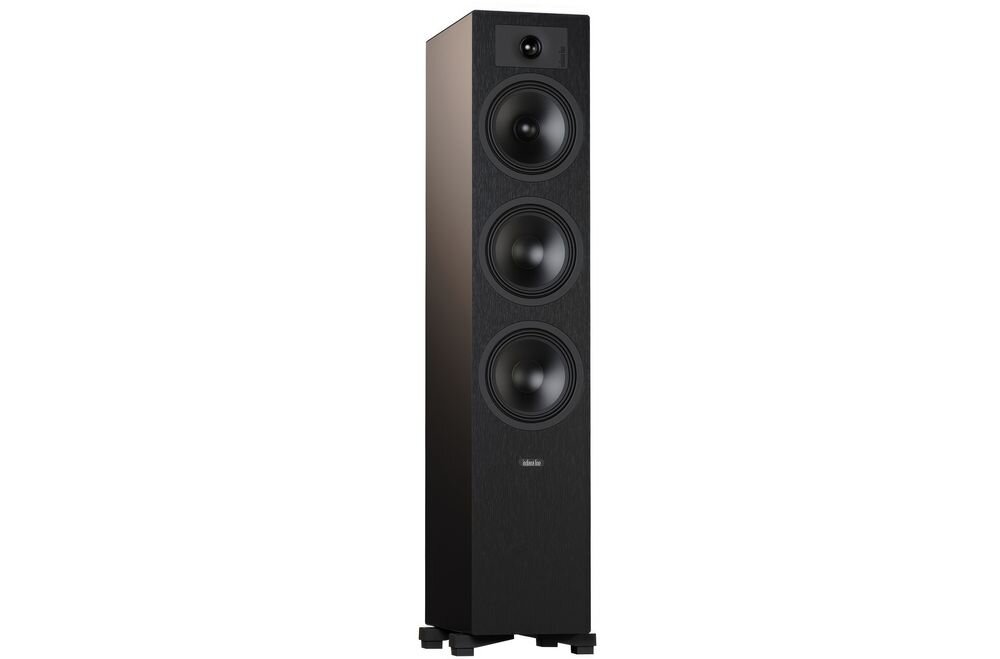Zestaw stereo YAMAHA RX-V6A + INDIANA LINE Tesi 6 kolumna podłogowa MDF 35-22000 Hz 92 dB, kolumna po skosie na białym tle