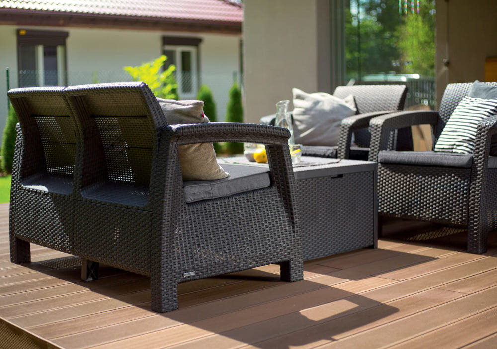 Meble ogrodowe ALLIBERT Corfu Box Set Grafit wysoka odporność na skrajne warunki atmosferyczne