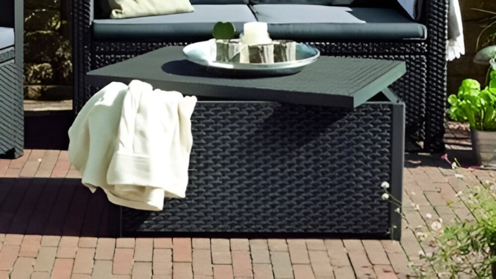 Meble ogrodowe ALLIBERT Corfu Box Set Grafit stolik ma funkcję przechowywania