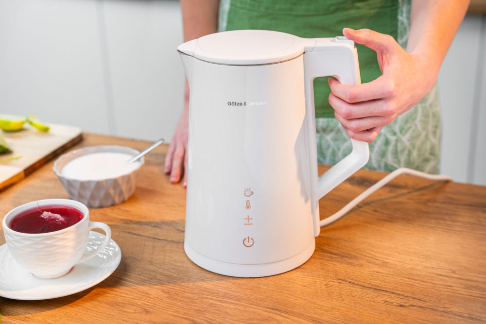 Czajnik GÖTZE&JENSEN KT975W by Setti+ czajnik na podstawie obrotowej łatwe czyszczenie płaska grzałka stal nierdzewna