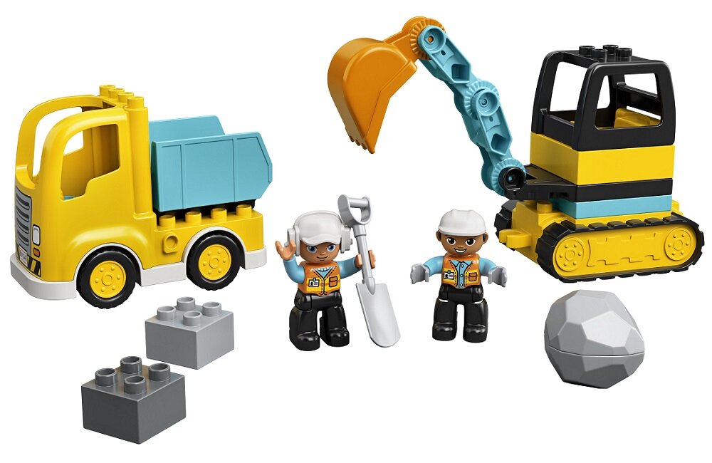 LEGO Duplo Ciężarówka i koparka gąsienicowa 10931 Zabawka budowlana z pojazdami i robotnikami