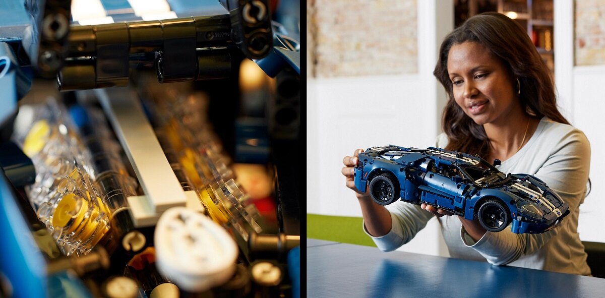 LEGO Technic Ford GT, wersja z 2022 roku 42154 dziecko kreatywność zabawa nauka rozwój klocki figurki minifigurki jakość tradycja konstrukcja nauka wyobraźnia role jakość bezpieczeństwo wyobraźnia budowanie pasja hobby funkcje instrukcja aplikacja LEGO Builder