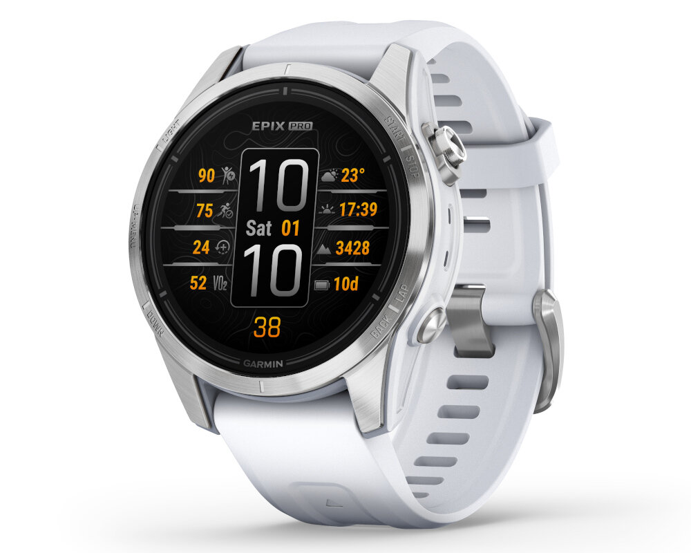 Zegarek sportowy GARMIN Epix Pro ekran bateria czujniki zdrowie sport pasek ładowanie pojemność rozdzielczość łączność sterowanie krew puls rozmowy smartfon aplikacja 