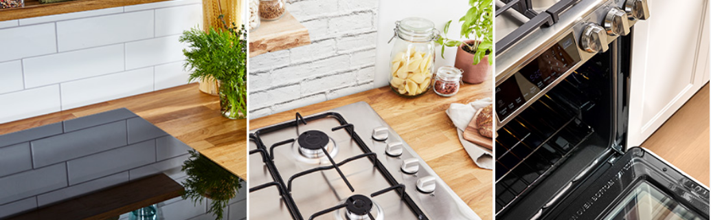 Płyta indukcyjna, płyta gazowa, otwarty piekarnik.
