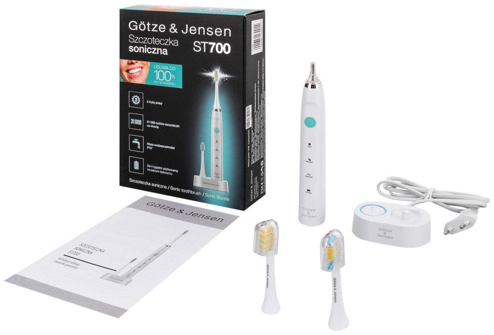 Szczoteczka soniczna GÖTZE & JENSEN ST905 zawartosc opakowania