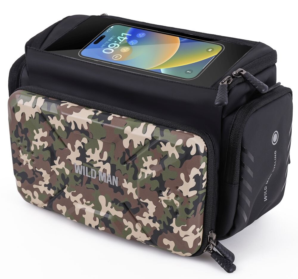 Torba rowerowa na kierownice WILDMAN GS6 komory glowna, boczna, przednia, torba na bialym tle