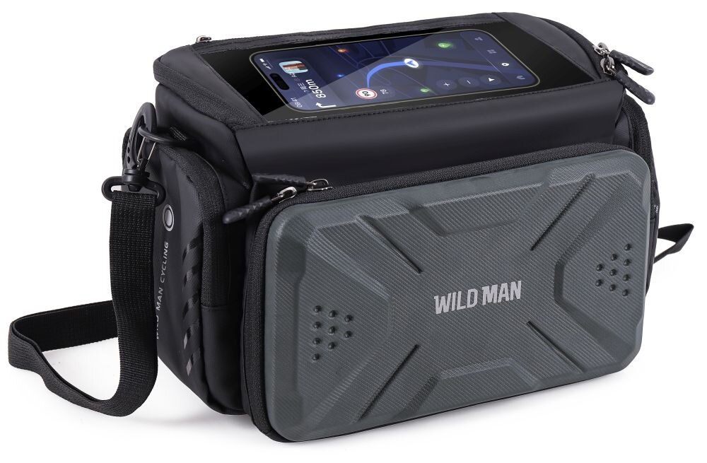 Torba rowerowa na kierownice WILDMAN GS6 komory glowna, boczna, przednia, torba na bialym tle