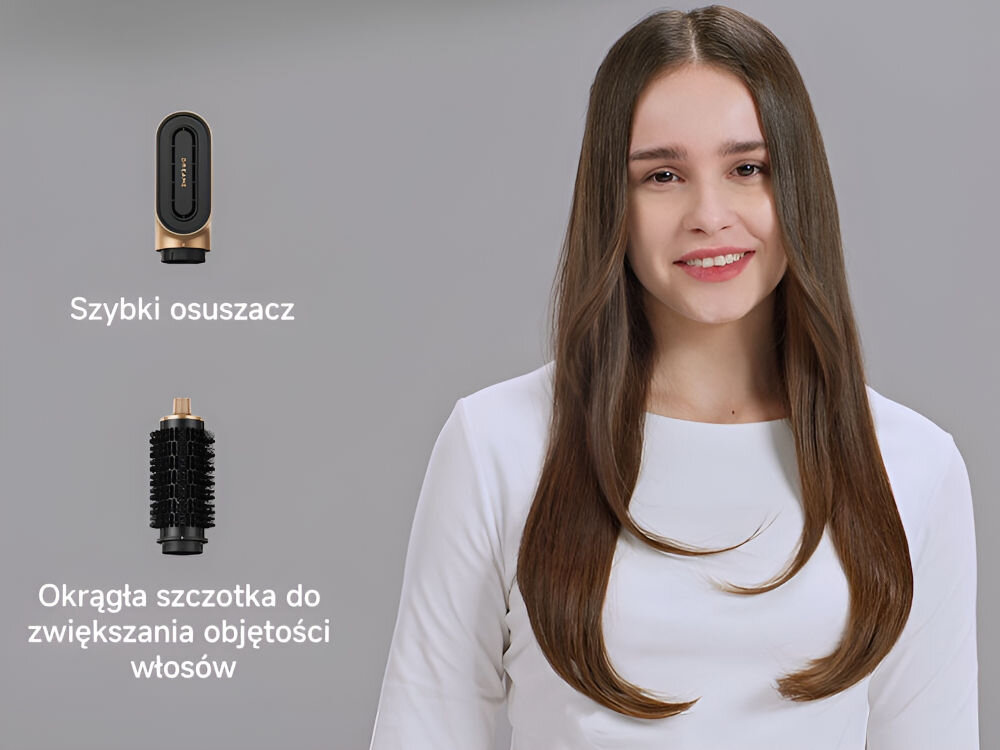 Suszarko-lokówka DREAME Air Styler Pro Złoty 1300W modelka we fryzurze loki typu C szybka suszarka okrągła szczotka do zwiększania objętości