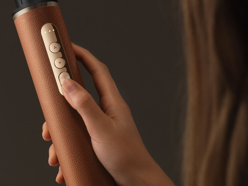 Suszarko-lokówka DREAME Air Styler Pro Złoty 1300W zmiana ustawień przyciskami zbliżenie na przyciski 3 opcje temperatury 3 opcje nadmuchu