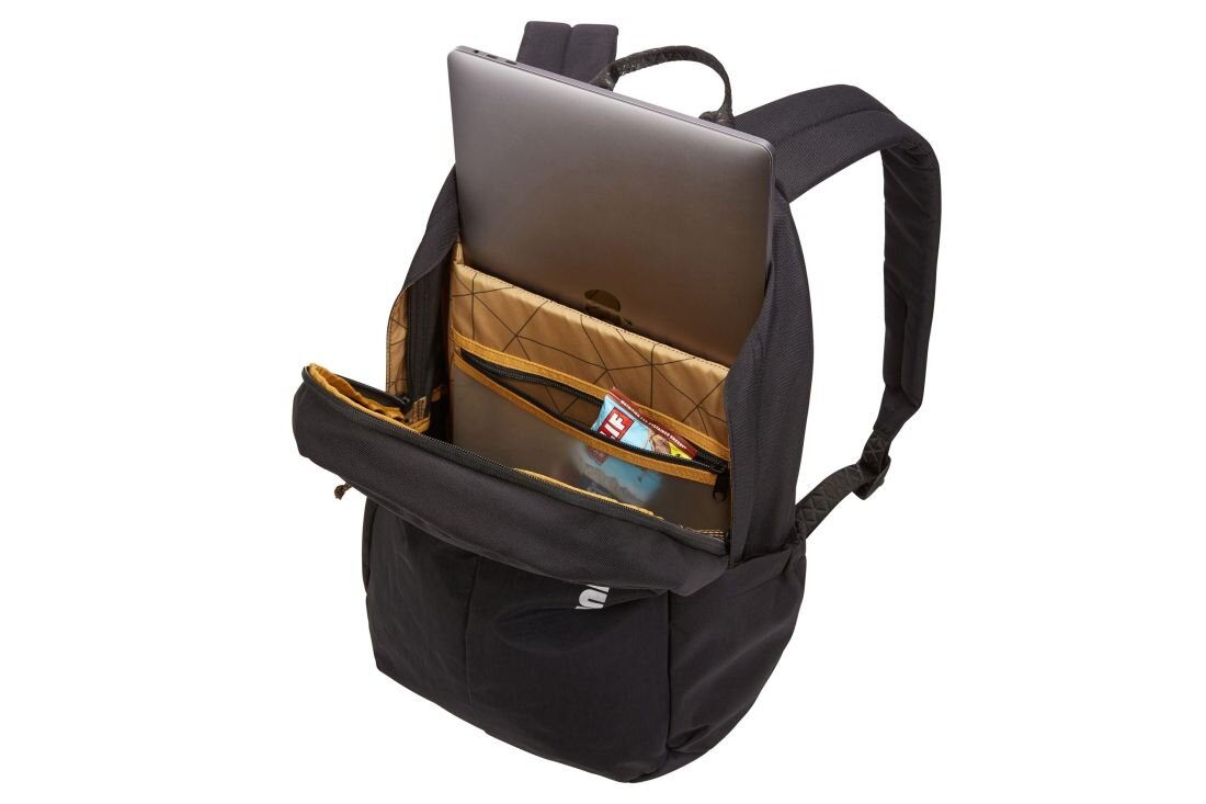 Plecak Thule Gauntlet Sleeve z przegrodą na laptop i słuchawki pokazuje uporządkowane wnętrze podczas pracy mobilnej i nauki  
