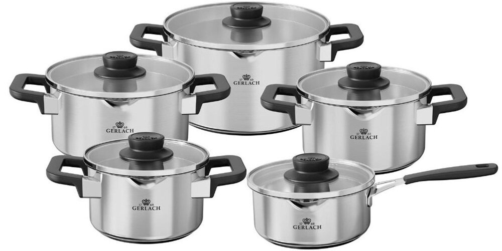 Zestaw garnków Gerlach PURE cały zestaw garnków, ergonomiczne, łatwe uzywanie, miarka