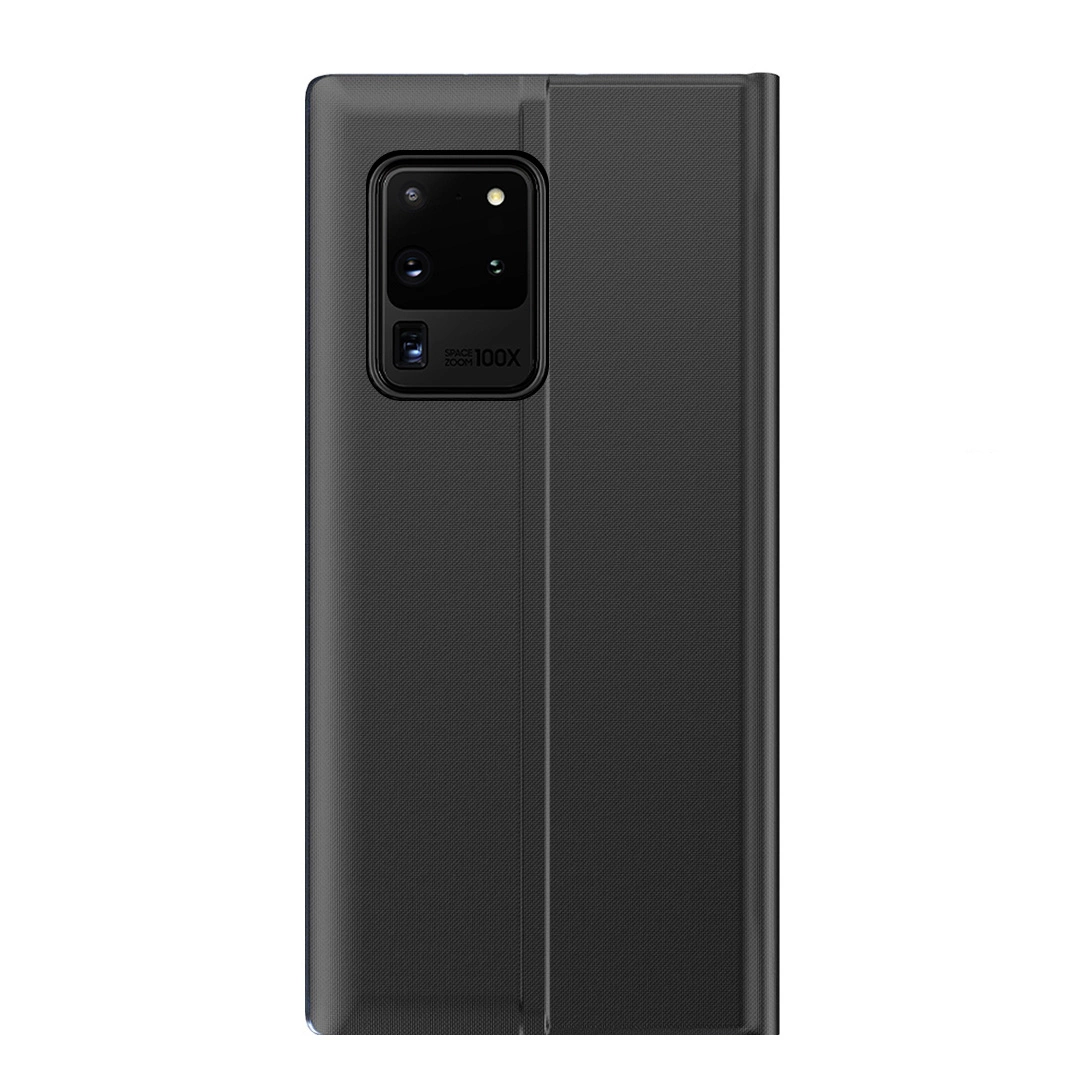 Czarny pokrowiec na telefon z wycięciem na aparat fotograficzny. Na obiektywie widoczny napis \'SPACE ZOOM 100X\'.