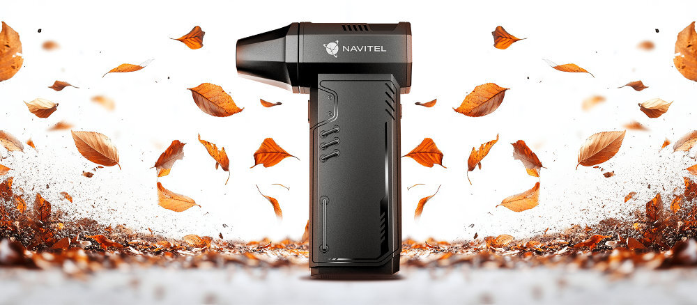 NAVITEL TF5 Turbo Jet kompaktowych rozmiarów (146 x 100 x 39 mm) dużej wydajności 130 000 obrotów na minutę prędkości powietrza ponad 45 m/s Usuniesz kurz, okruchy, liście, a nawet śnieg z samochodu domu, warsztacie, czy ogrodzie - dmuchawa w tle liście