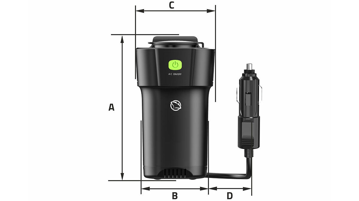 Przetwornica samochodowa MANTA MPI201C Power Inverter 150W 12 V / 230V, kabel, wymiar, montaż, auto, Schemat wymiarów przetwornicy Manta MPI201C