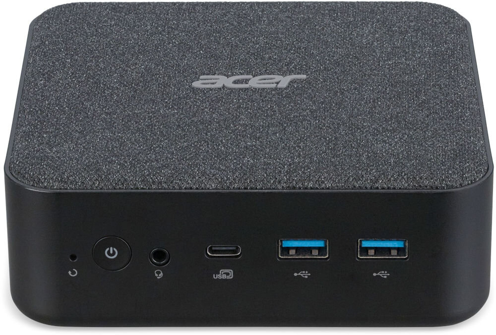 Komputer ACER Revo Box RB102-14U5U Ultra 5-125U 16GB RAM 512GB SSD Wi-Fi prezentacja komputera od przodu na białym tle wymiary waga przenoszenie montaż dynamiczne środowisko pracy