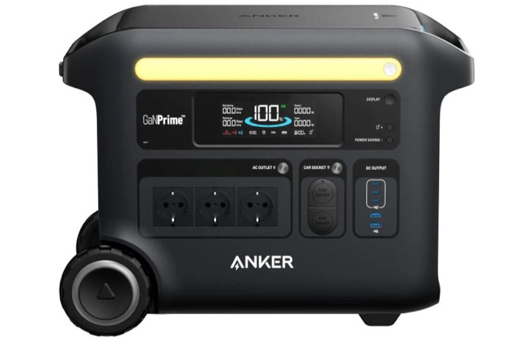 Stacja zasilania ANKER Solix F2600 2560 Wh 2300W, wejścia, gniazda, złącza, USB, porty, na białym tle stacja zasilania od frontu na wprost