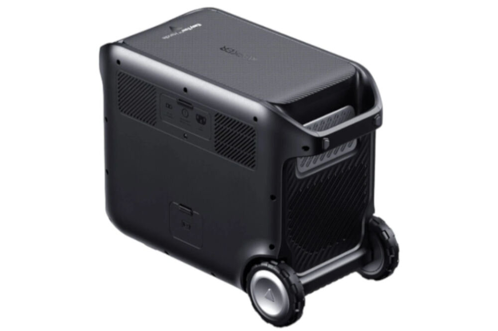 Stacja zasilania ANKER Solix F2600 2560 Wh 2300W, wymiary, waga, konstrukcja, komfortowe, na białym tle stacja od tyłu lekko od góry