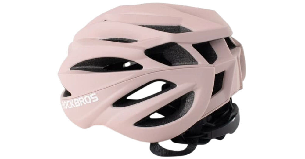 Kask rowerowy ROCKBROS 8386824304046 Różowy Szosowy (rozmiar 58-62), regulacja, dopasowanie, ce, ochrona, Boczny widok różowego kasku z otworami wentylacyjnymi.