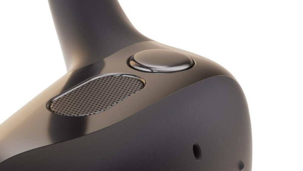 Słuchawki SHOKZ OpenFit 2 fizyczne przyciski sterowanie aplikacja, kadr na przyciski sterujące w słuchawkach