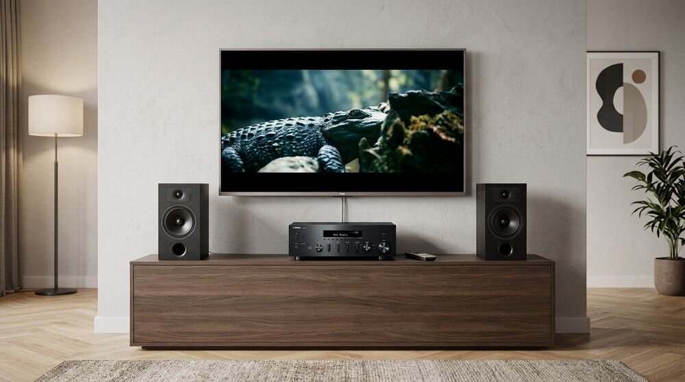 Zestaw stereo YAMAHA MusicCast R-N600A + INDIANA Line Tesi 3, Pure Direct, technologia ToP-ART i obsługa DSD, zestaw w pomieszczeniu