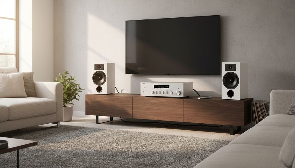 Zestaw stereo YAMAHA MusicCast R-N600A + INDIANA Line Tesi 3, Wi-Fi, Bluetooth, AirPlay, DLNA i radio internetowe, zestaw w pomieszczeniu