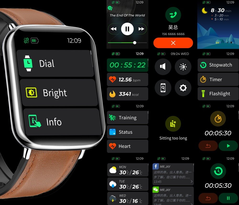 Smartband BEMI KIX2 wyświetlacz dopasowanie tarcza zdrowie saturacja krwi ciśnienie krwi sen monitoring oddech cykl menstruacyjny powiadomienia wiadomości alarmy jakość tryby sportowe długa praca