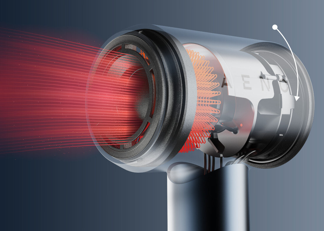 Suszarka AENO HD3 Minimalistyczny design System podczerwieni InfraCare wnika głęboko i równomiernie gładkie, lśniące i pełne życia