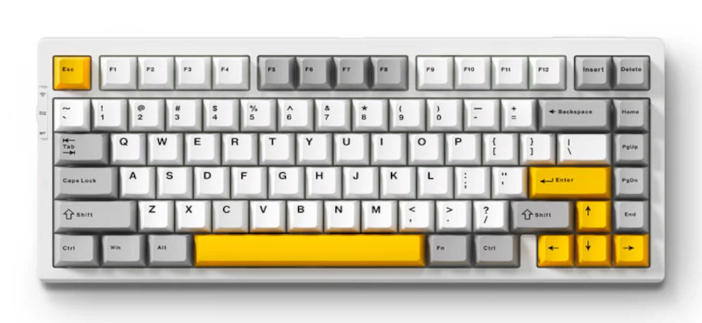 MCHOSE MC-G75 układ 75 83 klawiszami TKL (Tenkeyless) brak bloku numerycznego - klawiatura na białym tle